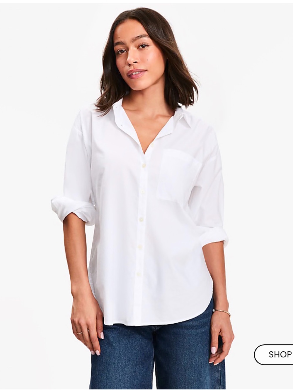 Women's White Relaxed Button-Down Shirt - Classic Collared Top